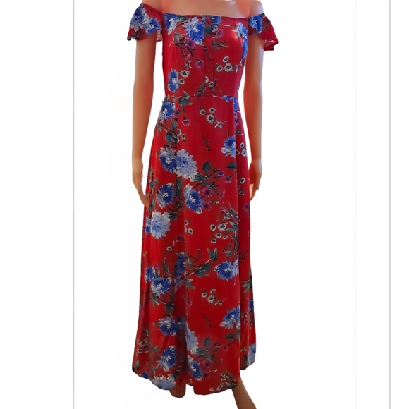 Band of Gypsies Red Floral Maxi Dress - Picture 2 of 7